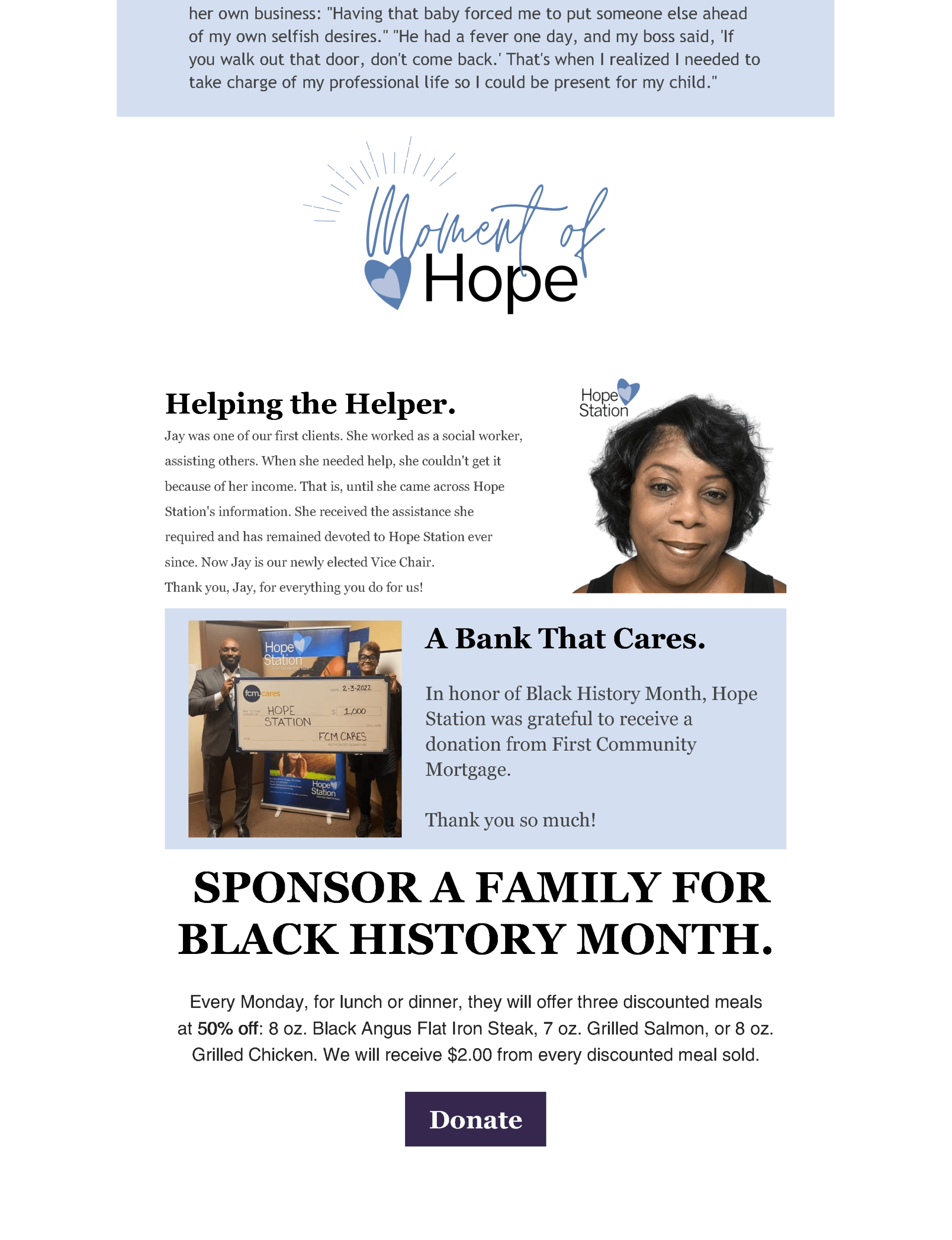 A flyer for sponsoring a family for black history month