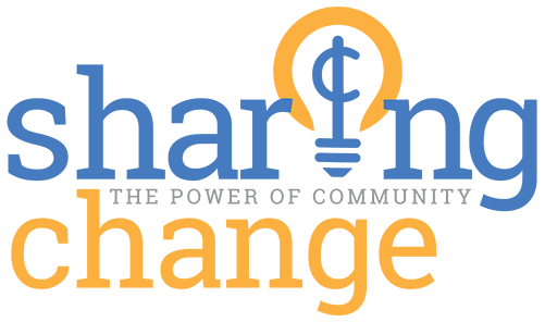 A logo for sharing change the power of community
