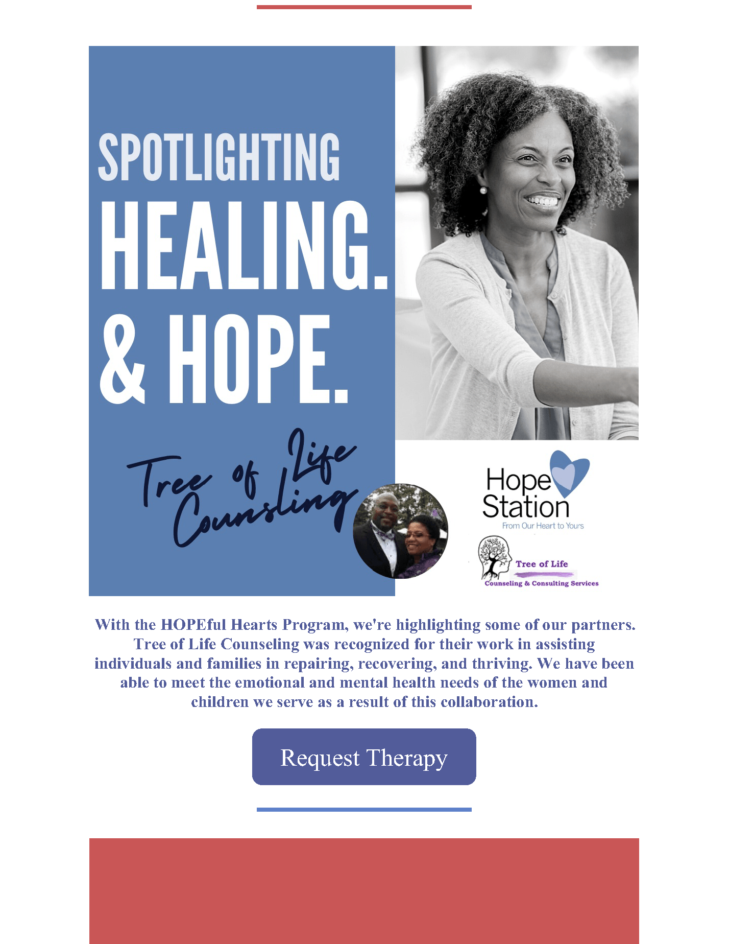 A poster for spotlighting healing and hope tree of life counseling.