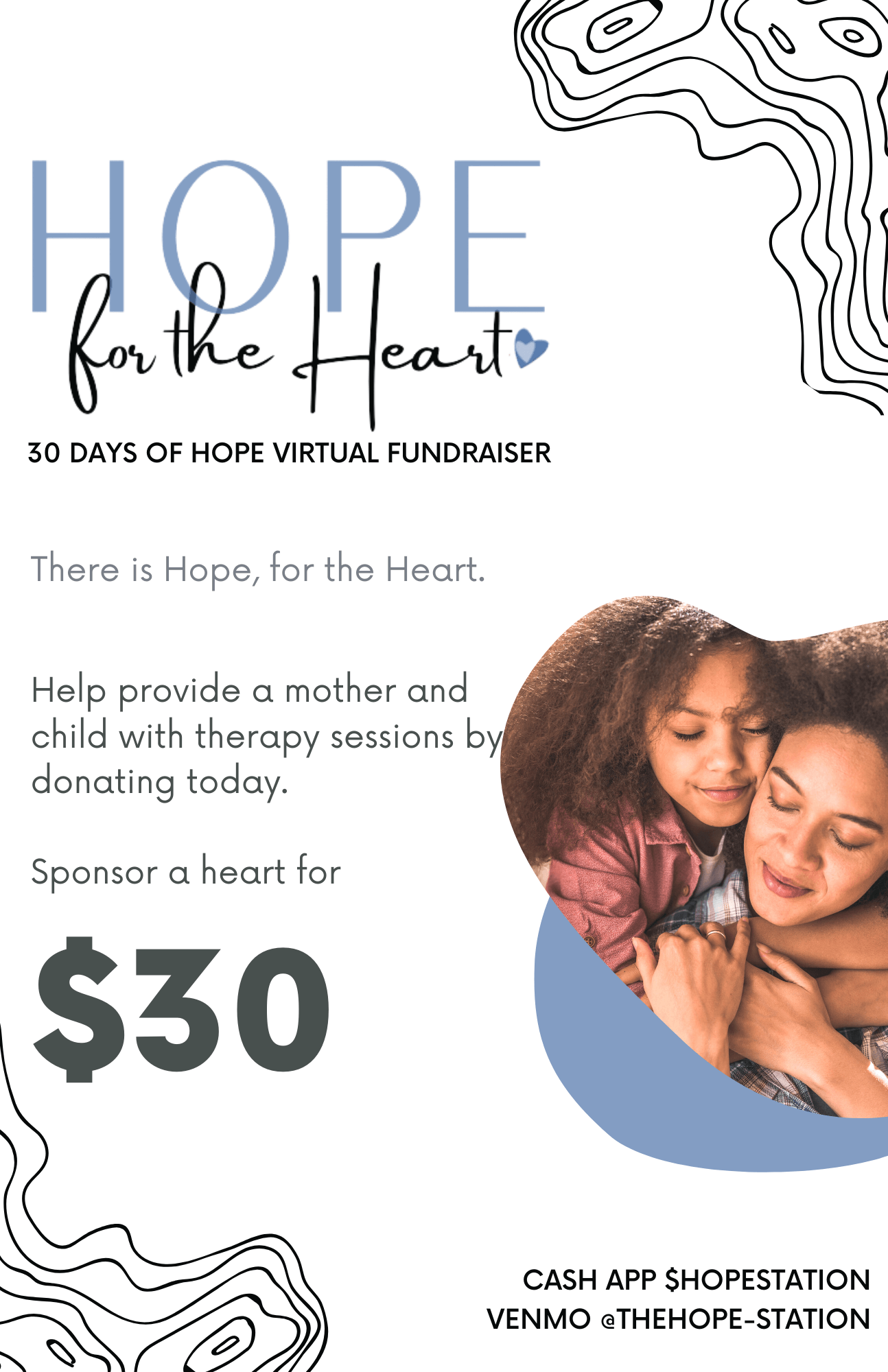 A poster for a virtual fundraiser called hope for the hearts.