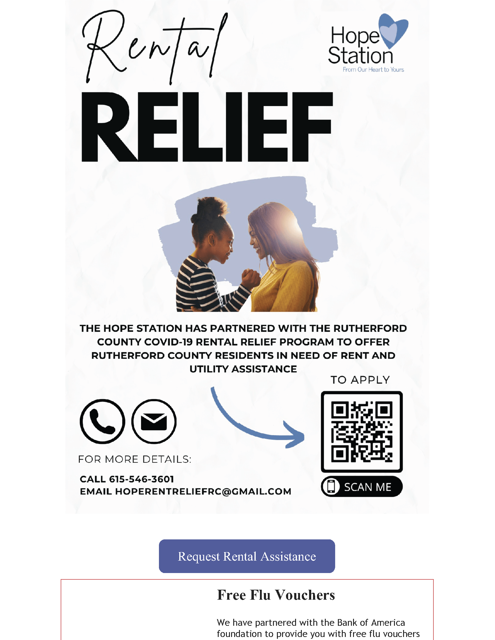 A poster for rental relief with a picture of two people talking to each other.