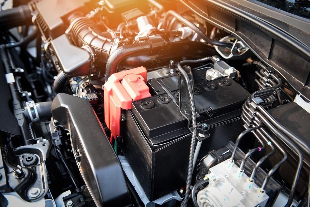 Close-Up of Car Engine with Battery — Mechanic in Lismore, NSW