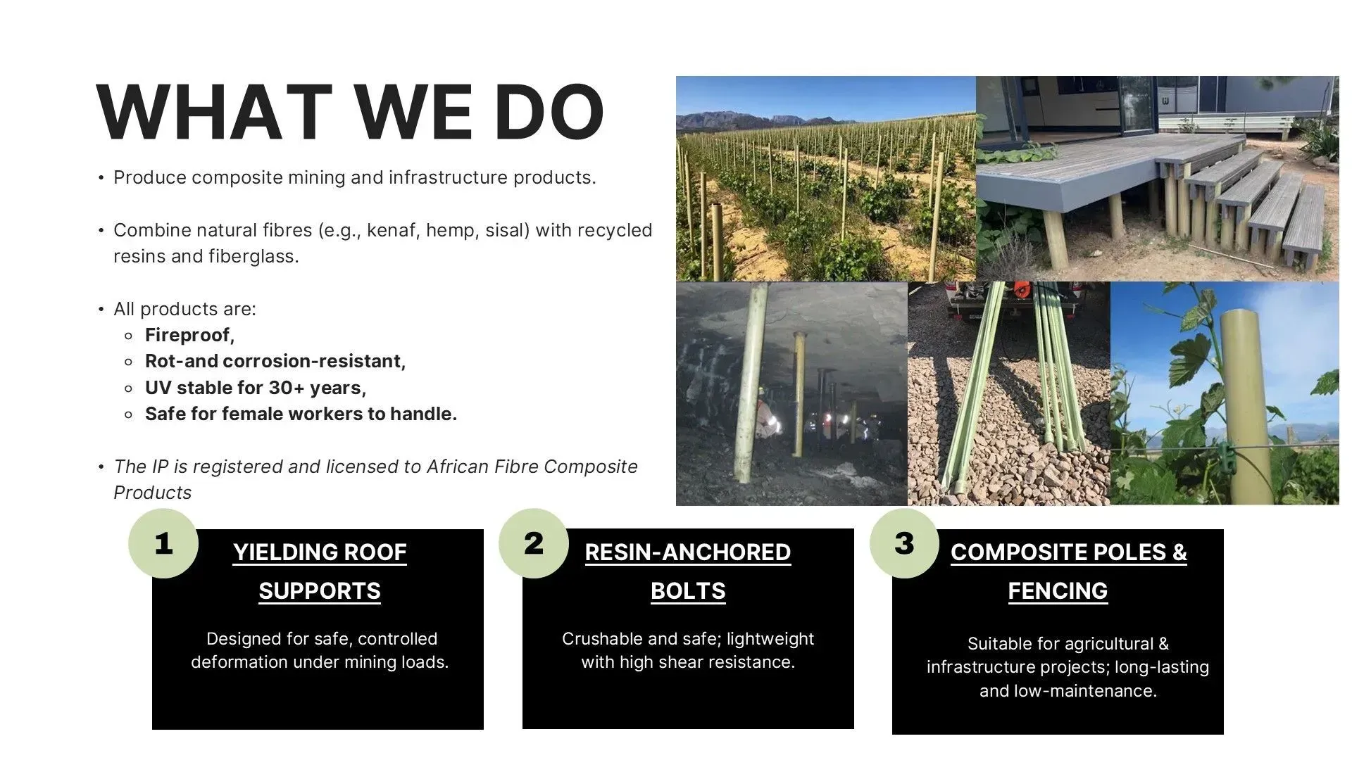 Promotional graphic showing various wooden outdoor construction projects. Includes text and photos of fences, decks, and posts.
