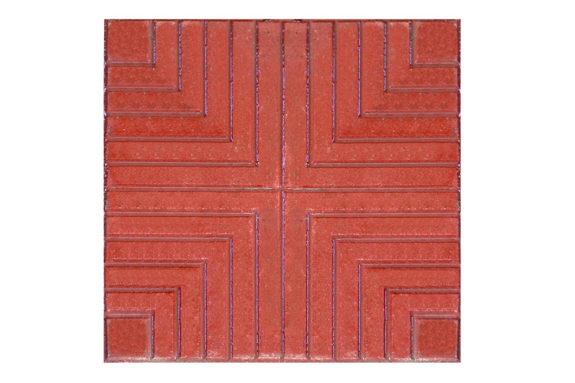 Piastrella quadrata rossa con motivo geometrico lineare.