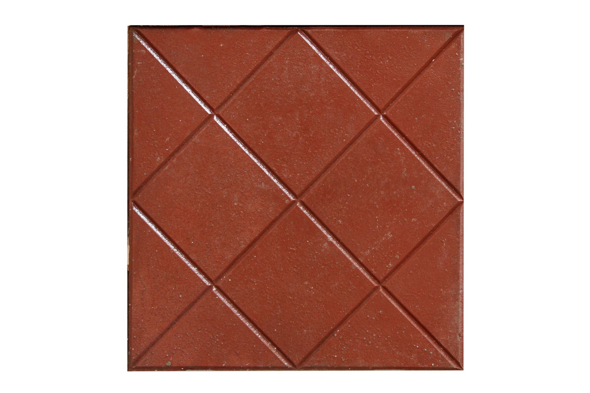 Piastrelle quadrate, di colore rosso-marrone, con motivo incrociato diagonale.