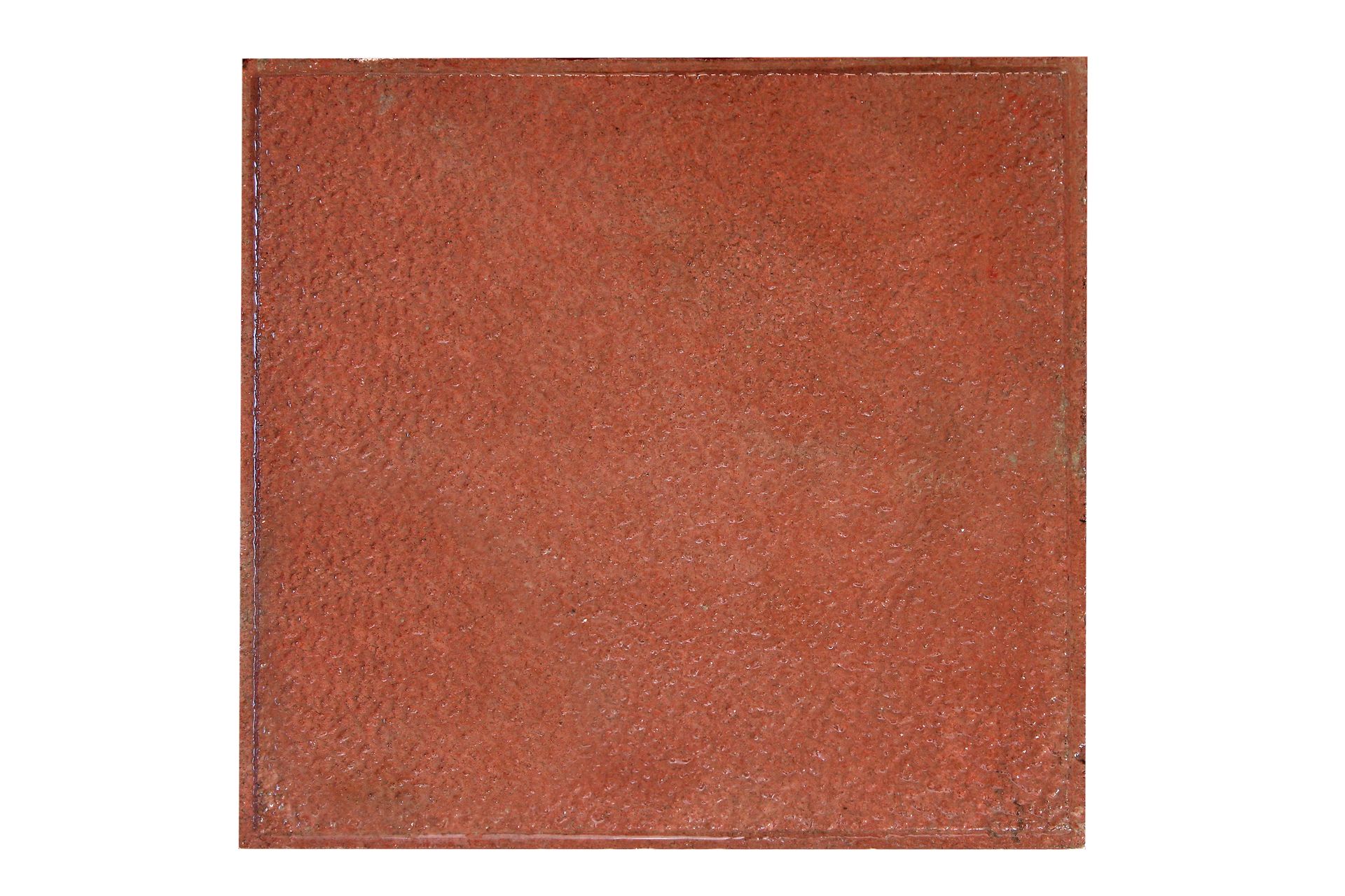 Pavimentazione in pietra quadrata, di colore rosso-marrone, con superficie leggermente ruvida, isolata su sfondo bianco.