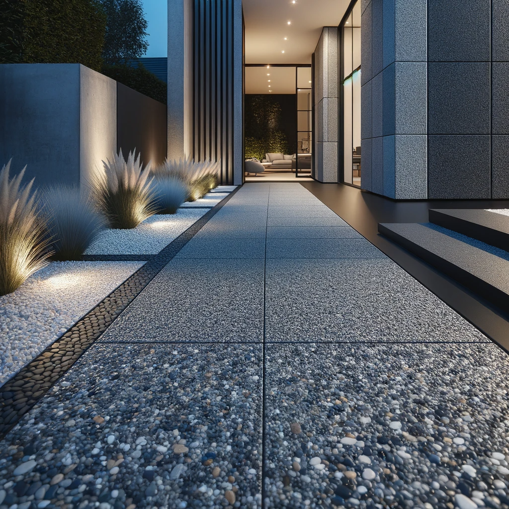 exposed aggregate driveway in modern fashion