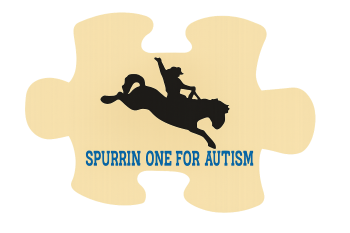 puzzle piece with cowboy and bucking horse is the logo for spurrin one for autism
