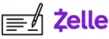 Zelle logo next to a black check icon on a white background