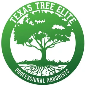 Green circular logo with a tree silhouette and roots, reading &ldquo;Texas Tree Elite&rdquo; and &ldquo;Professional Arborists.&rdquo;