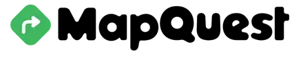 MapQuest logo with green map pin icon and black wordmark