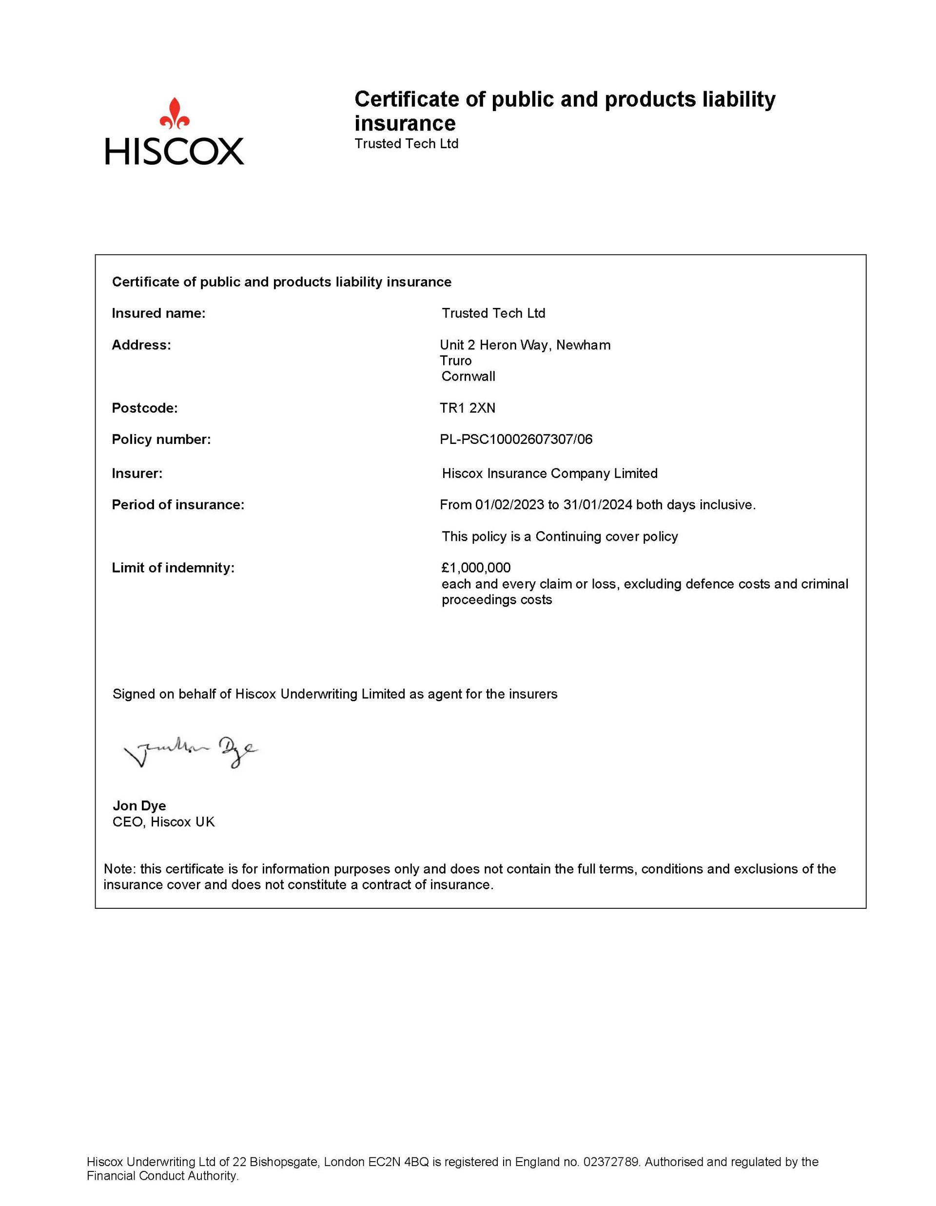 Public & Products Liability Insurance