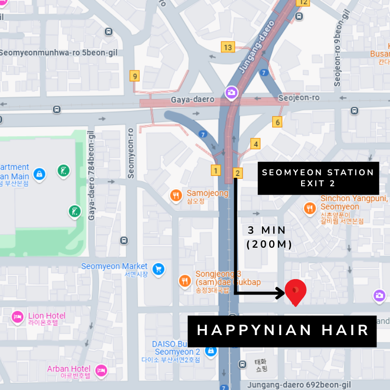 A map showing the location of the happynian hair salon