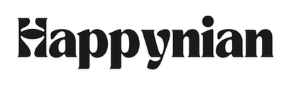 A black and white photo of the happynian logo on a white background.
