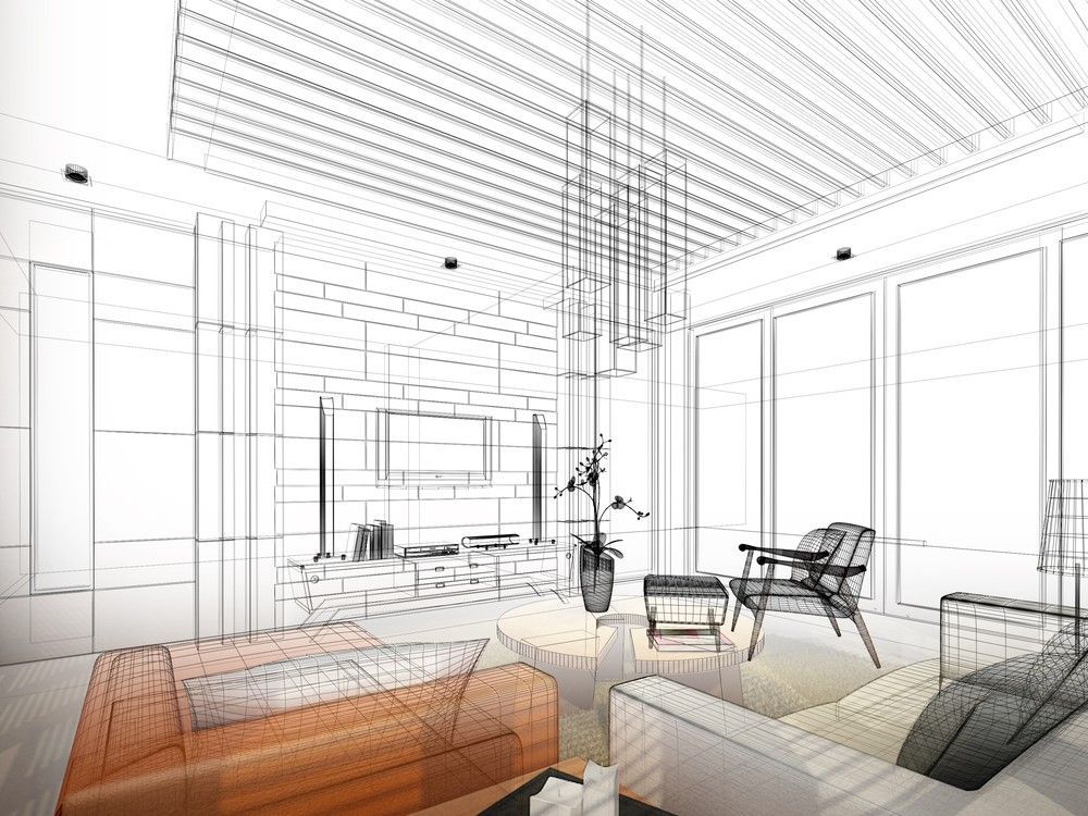 A Modern Living Room Design Sketch, Featuring a Couch, Armchair, Media Console — SAE Engineering in Mount Sheridan, QLD