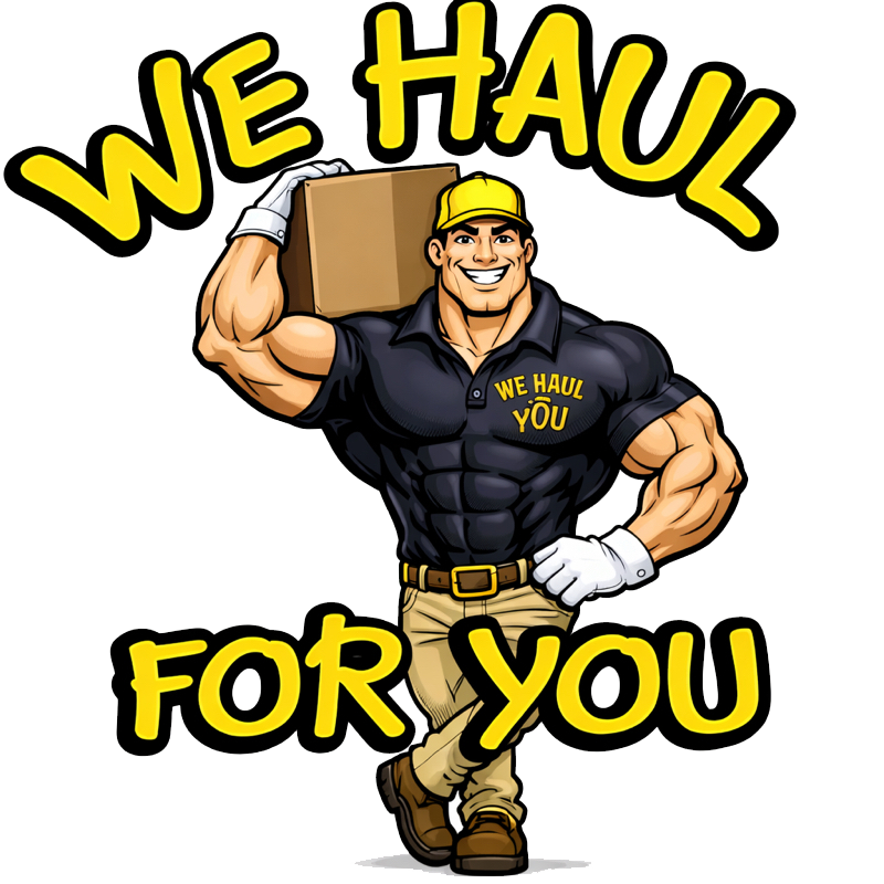 Cartoon of a muscular man holding a box, the words 
