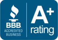 BBB Accredited Business with an A+ rating on a blue background.