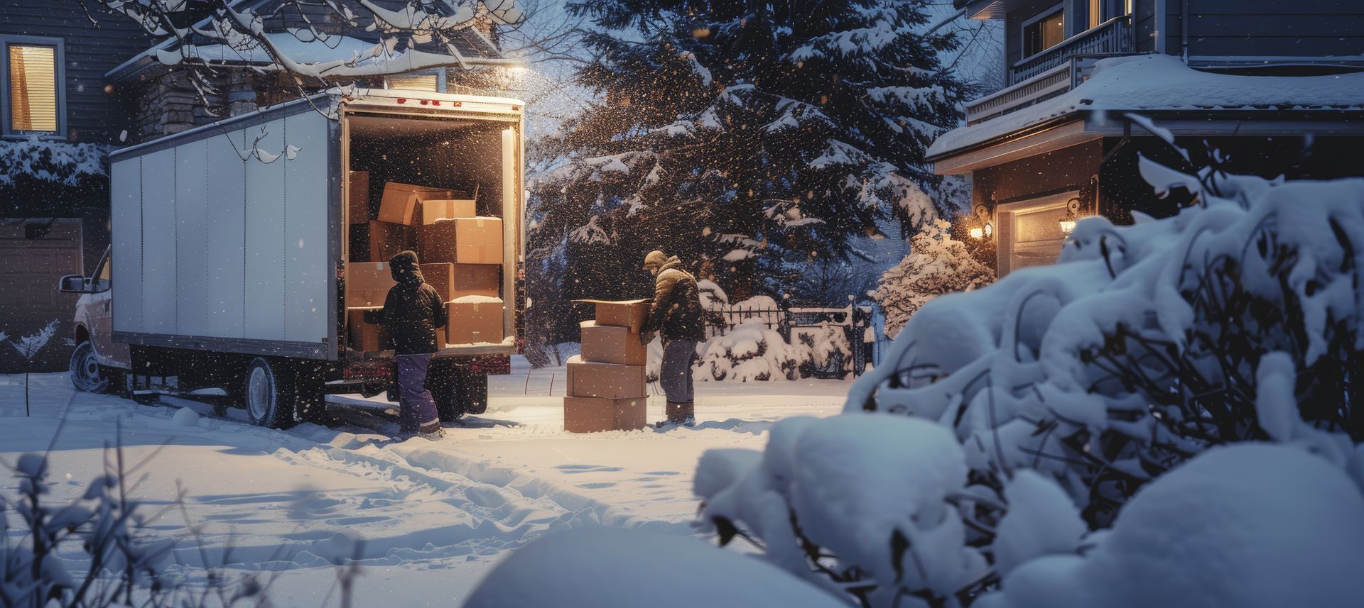 moving company packing truck in the snow