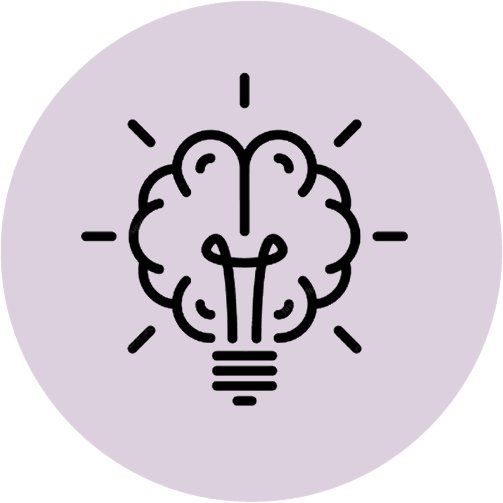 A line drawing of a brain-shaped light-bulb