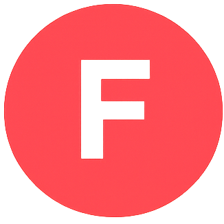 Lettera “F” bianca su sfondo circolare rosso.