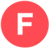Lettera “F” bianca su sfondo circolare rosso.