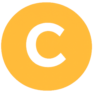 Lettera C bianca all'interno di un cerchio giallo su sfondo bianco.