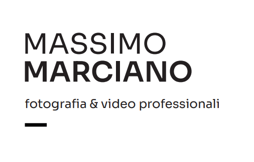 Logo with “MASSIMO MARCIANO” and “fotografia & video professionali” on a white background.