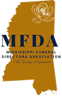 The mississippi funeral directors association logo is a map of mississippi with a flower on it.