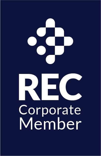 The rec corporate member logo is on a blue background