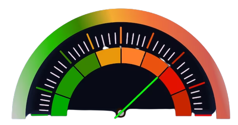 A speedometer with a green arrow pointing to the right