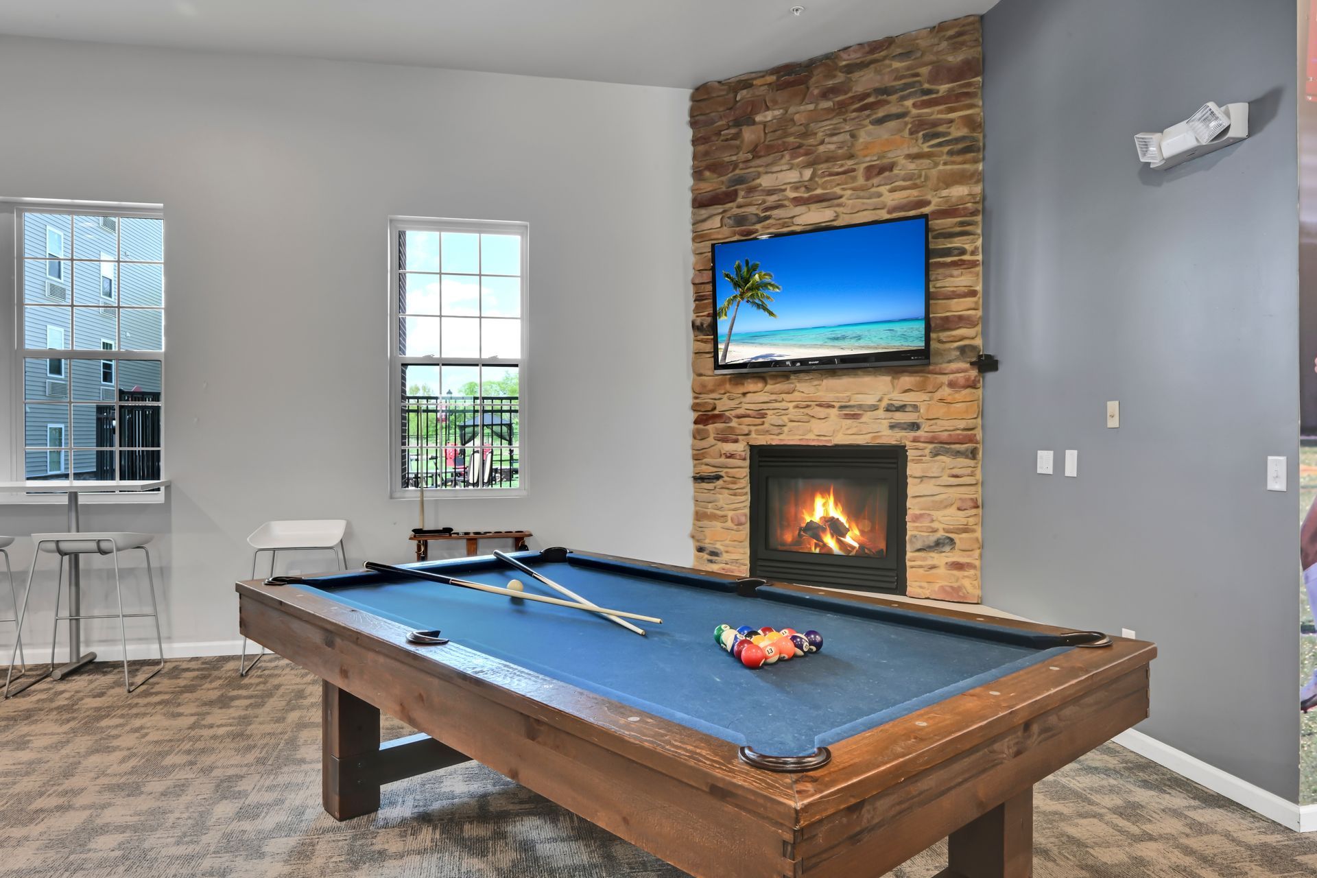pool table by the fire