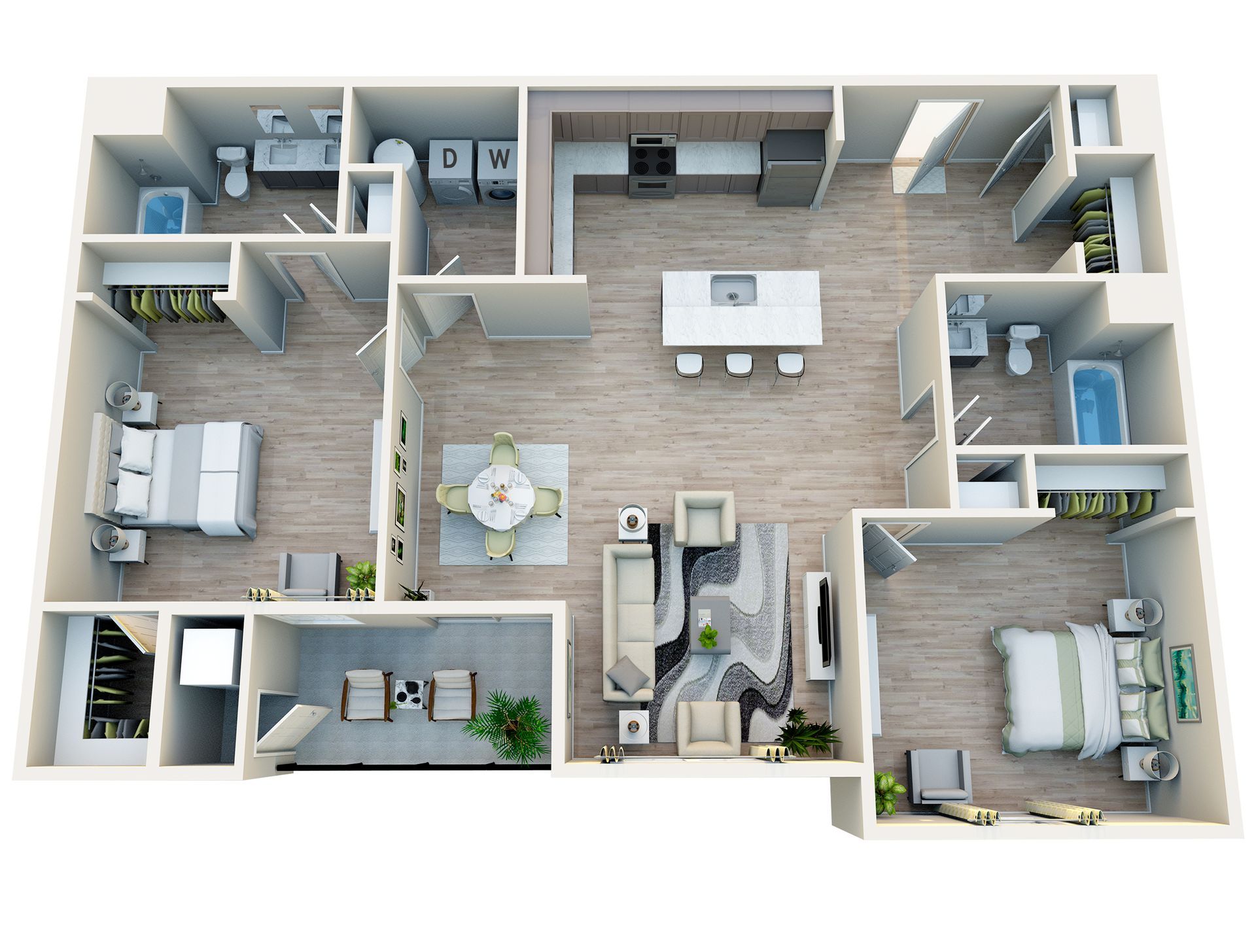 2 Bed, 2 Bath. | 1,232 SQFT