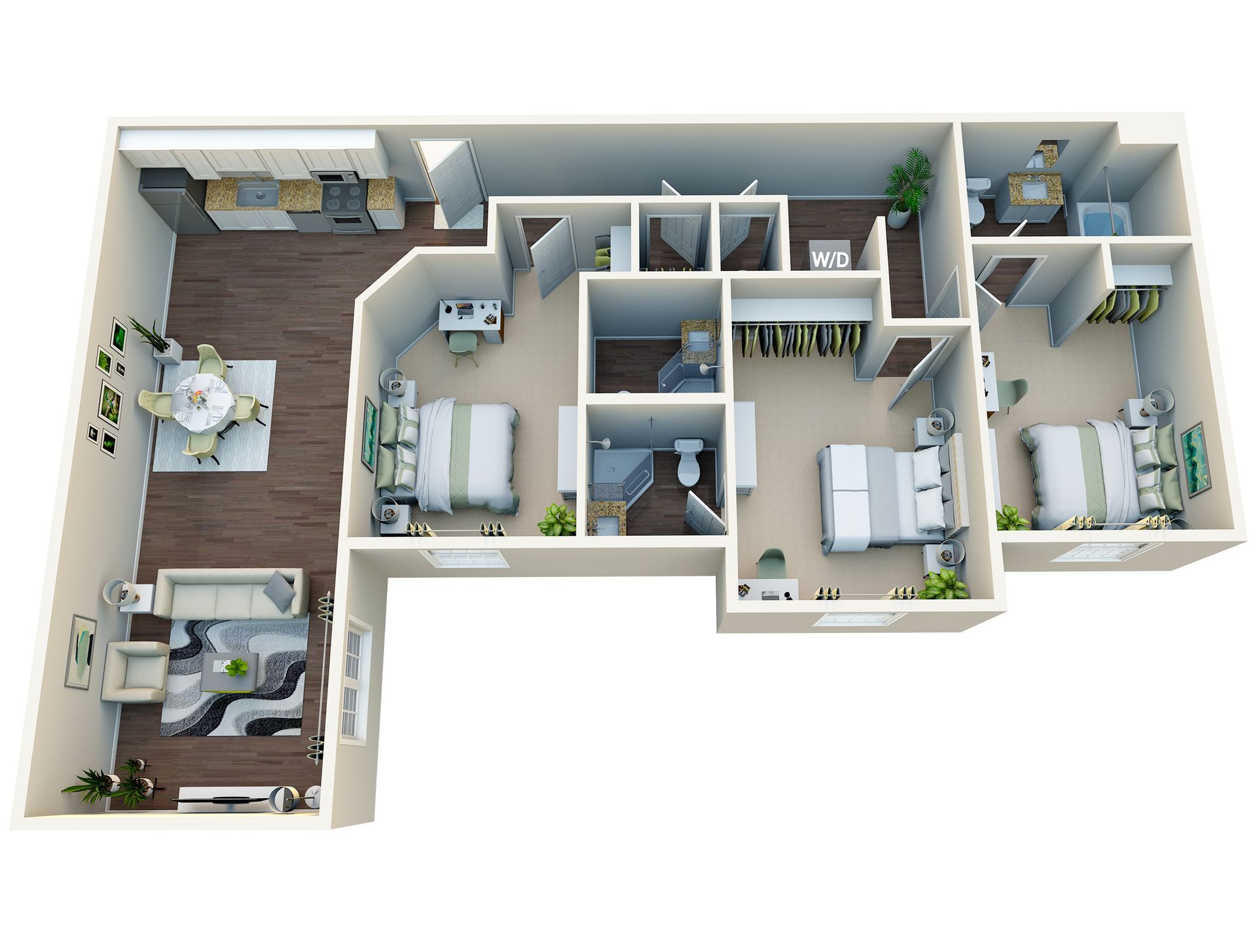 3 Bed, 3 Bath. | 1,091 SQFT