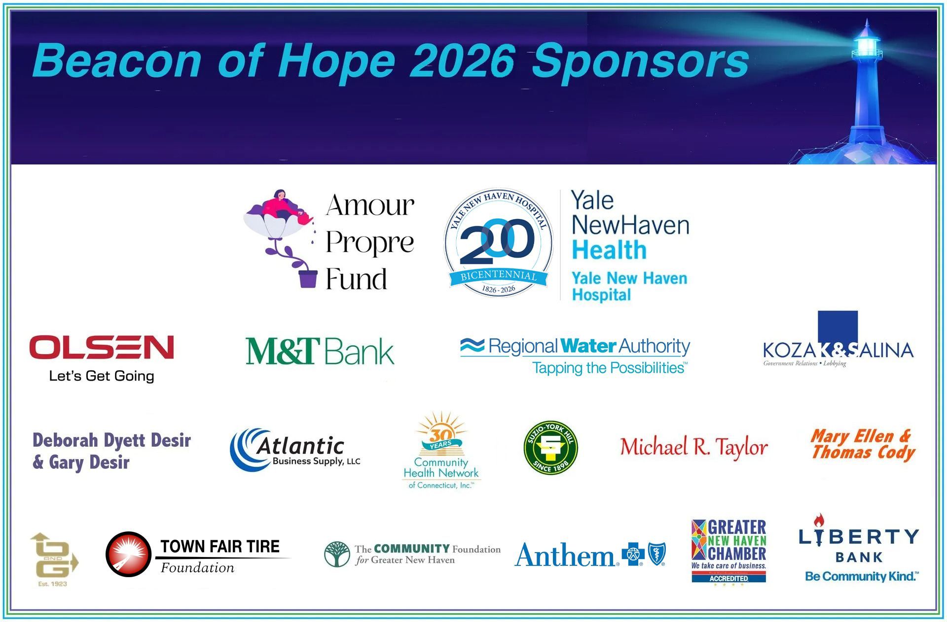 Beacon of Hope 2026 sponsors collage with multiple logos on a light blue banner background