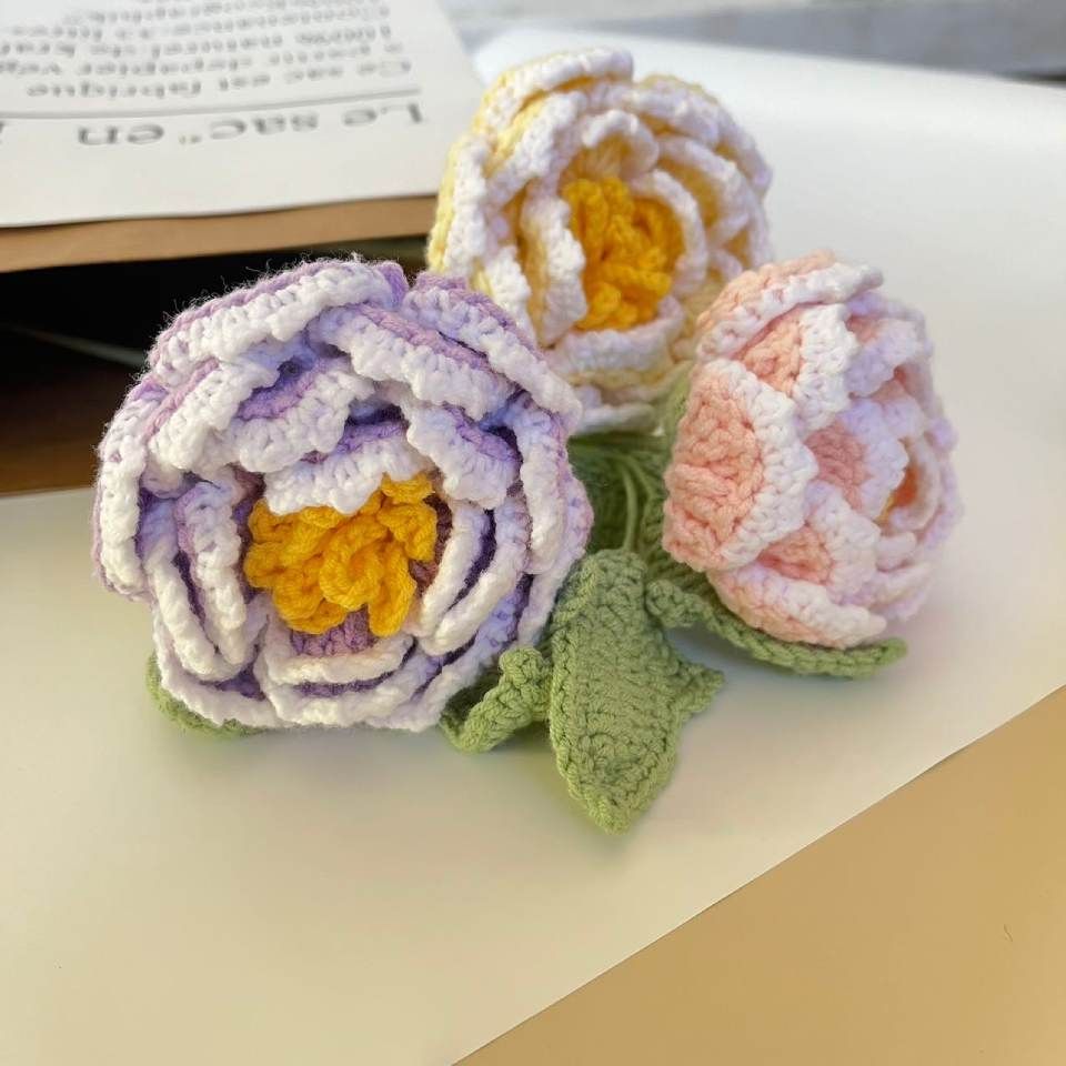 pastel and white crocheted flowers