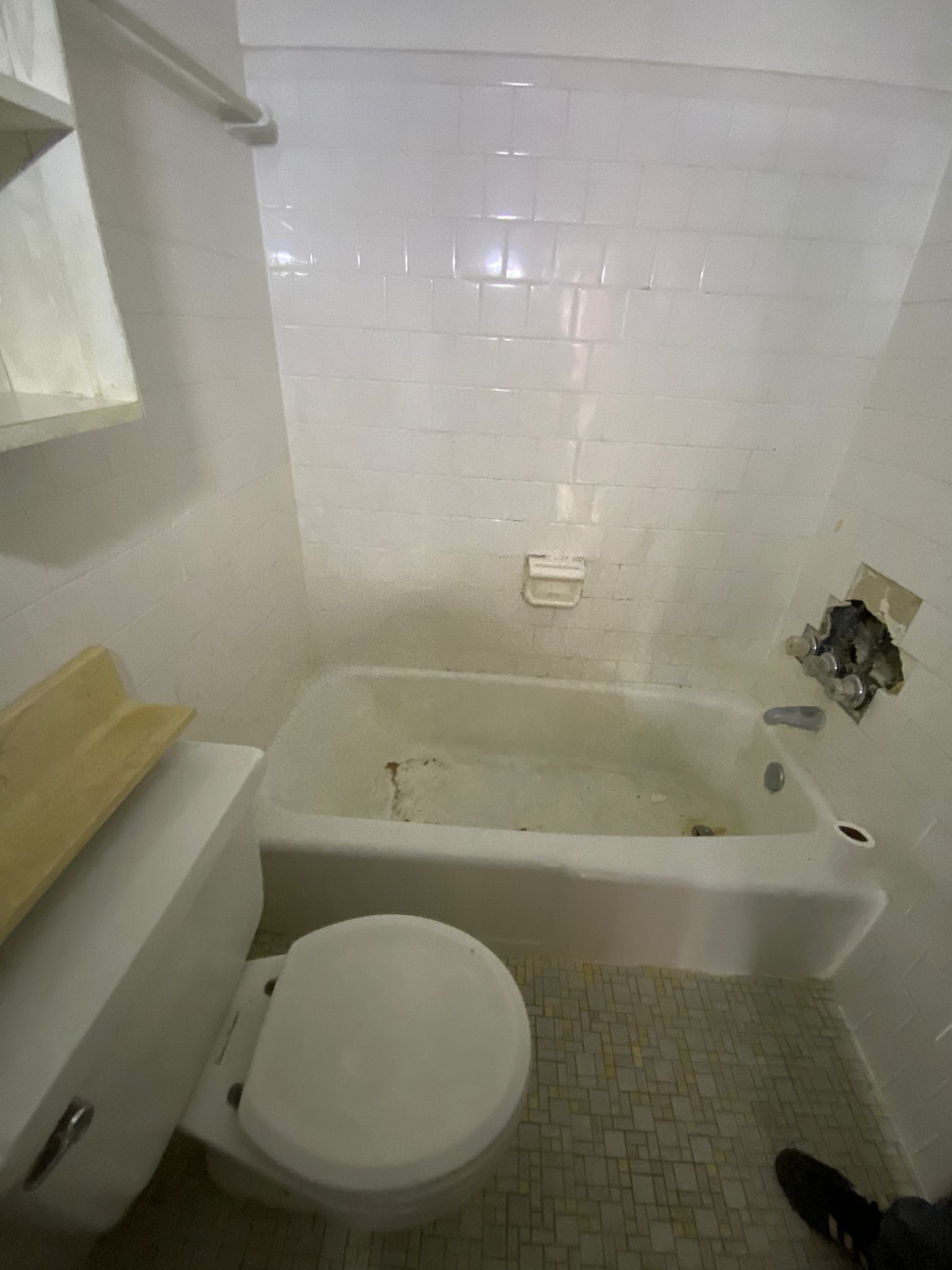 A bathroom with a toilet , bathtub and shower.