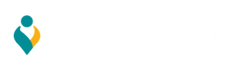 A blue and yellow logo of a person on a white background.