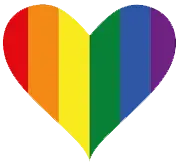 Rainbow-colored heart, red to purple vertical stripes, representing LGBTQ+ pride.