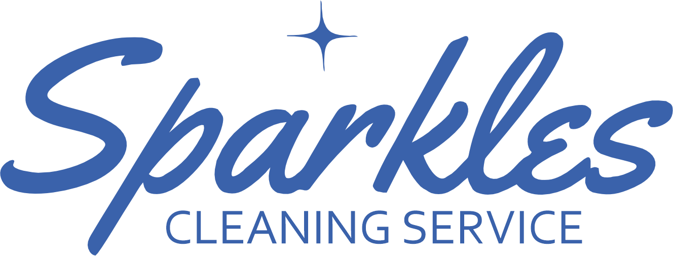 A blue logo for sparkles cleaning service with a star in the middle.