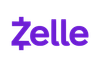 A purple and white logo for zelle on a white background.