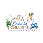 A logo for enchanted cleaners cleaning services.