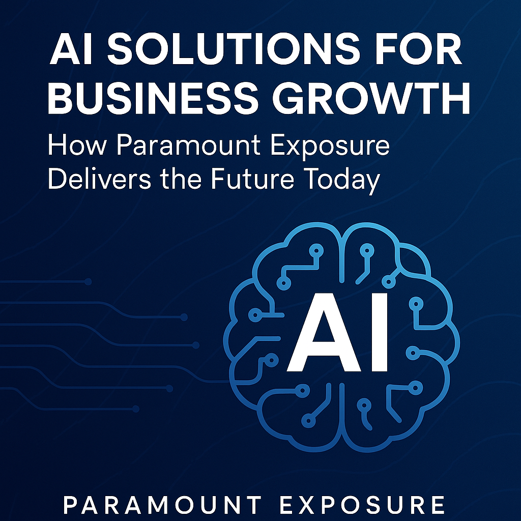 Luxury AI solutions for business growth by Paramount Exposure with gold neural network design and di
