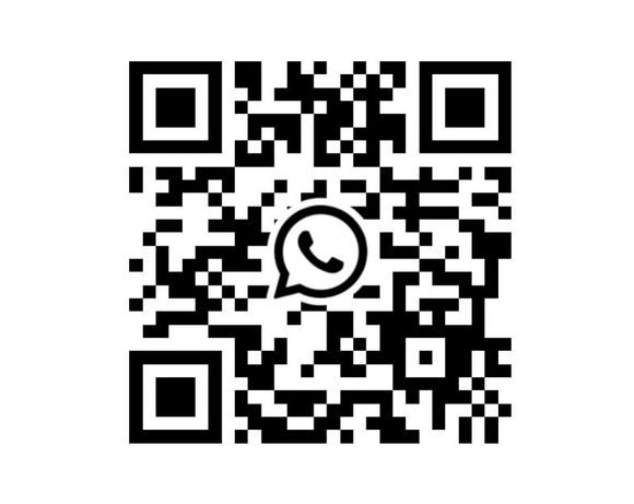 Een zwart-witte qr-code voor WhatsApp op een witte achtergrond.