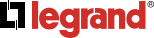 A red and black legrand logo on a white background
