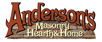 Anderson's Masonry Hearth & Home logo. Brown text over a stone background, with a curved top.