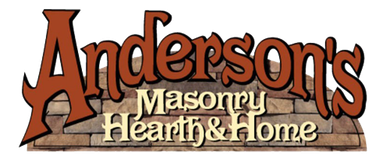 Anderson's Masonry Hearth & Home logo. Brown text over a stone background, with a curved top.