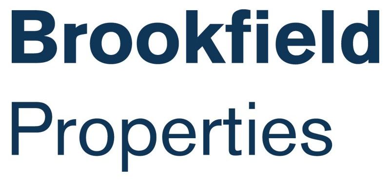 The logo for brookfield properties is blue and white on a white background.