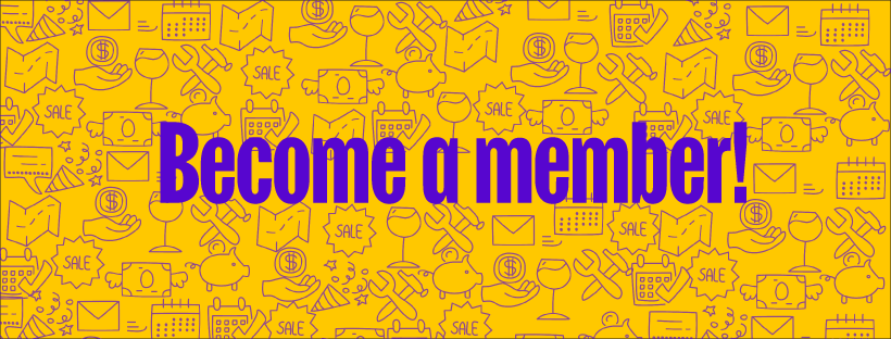 A yellow background with a pattern of icons and the words `` become a member ''.