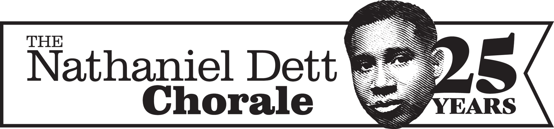 A black and white logo for the nathaniel dett chorale