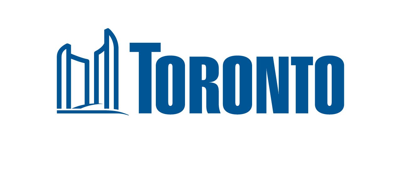 The logo for toronto is blue and has a picture of a city skyline.